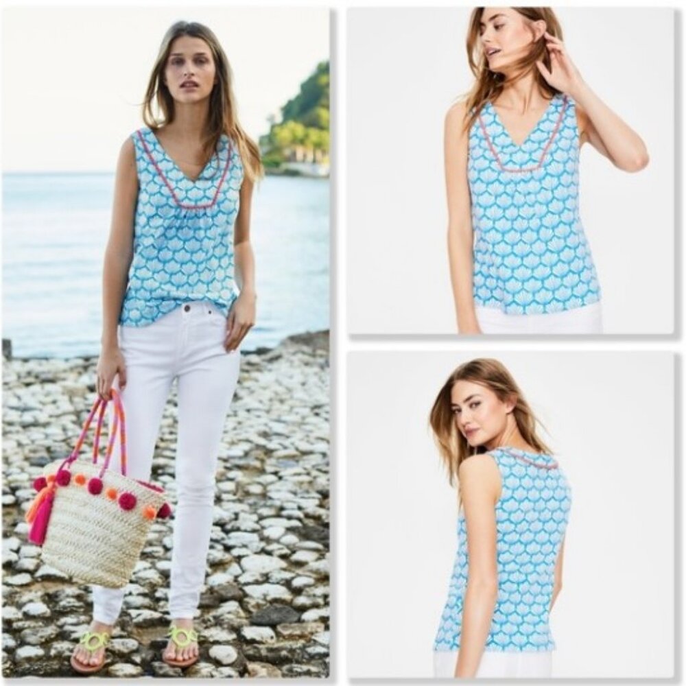 Boden Blue Tarifa Top Cerulean Blue Shell Sleeveless Tank Womens US Size 4